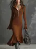 2026 Comercio Exterior Transfronterizo Otoño e Invierno Nueva Ropa para Mujer Estilo Chica Popular Europea y Americana Mangas de Campana Dobladillo de Cola de Pez Corte Ajustado Falda Larga