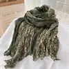 Bufanda larga plisada floral estilo bosque para mujer, bufanda larga texturizada, calentador de cuello de bloques de color, adecuado para capas diarias y como chal decorativo o pañuelo de seda