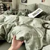 Juego de ropa de cama de cuatro piezas de gasa de doble capa estilo Ins, ropa de cama de algodón suave como una nube, funda de edredón, sábana bajera y sábana encimera, adecuado para dormitorios de estudiantes, juego de tres piezas