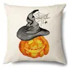 Funda de Almohada Halloween Calabaza Divertida Transfronteriza Amazon Estampado de Lino Funda Decorativa para Cojín de Sofá del Hogar