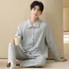 Pijama Masculino Primavera e Outono Manga Longa Fino Tamanho Grande Algodão Puro Masculino 2025 Novo Roupa de Casa Outono e Inverno Roupa Externa
