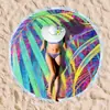 Toalha de Praia Redonda de Microfibra Estampada Transfronteiriça com Franjas, Proteção Solar à Beira-Mar, Toalha de Banho de Secagem Rápida, Toalha Esportiva para Adulto