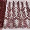 Novo Tecido de Renda Luxuoso da Moda EAU Dubai com Lantejoulas e Miçangas Bordadas à Mão Prateadas para Vestidos de Casamento