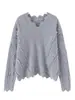 Camisa básica de malha com gola V e borda desfiada, novo suéter de cashmere 100% puro outono e inverno para mulheres, top pullover, camada externa para aquecimento