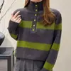 Nuevo suéter de punto a rayas con bloques de color transfronterizo para otoño e invierno, casual y versátil, cálido y elegante, top de corte holgado