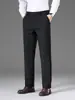 Pantalones casuales de negocios para hombre de otoño e invierno, de cintura alta, pierna recta, longitud media, elásticos, resistentes a las arrugas, pantalones de traje negros y azul oscuro