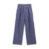 Pantalones Casuales Rectos de Pierna Ancha a Cuadros Retro Delgados de Verano 2025 para Mujer Petites de Largo hasta el Suelo