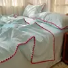 Juego de Cuatro Piezas de Colcha de Verano con Borde de Concha y Puntada Triangular de Color Sólido Clase A, Colcha de Seersucker Fresca y Simple para Aire Acondicionado Venta al por Mayor Transfronteriza