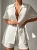 Vacaciones de Playa Europeas y Americanas Transfronterizas Camisa de Color Sólido Conjunto de Dos Piezas Traje Sexy Holgado Protector Solar Blusa Casual de Playa