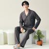 Cárdigan de algodón de manga larga para hombre, con solapa, elástico, holgado, informal, de talla grande, para otoño e invierno, ropa de casa para hombre
