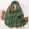 Bufanda de algodón y lino con estampado de tótem para exportación de comercio exterior, bufanda larga con borlas, bufanda versátil para otoño e invierno, chal cálido con protección solar