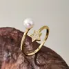 Anillo Arvaleff de Plata S925 Perla de Agua Dulce Natural Anillo de Pentagrama Apertura Ajustable Transfronterizo