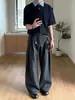 Pantalones largos casuales de pierna ancha con estilo americano para hombre, de primavera y otoño, con diseño de línea A plisado, corte limpio