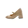Sapatos Mary Jane com Salto Bloco e Bico Redondo Lantejoulas para Mulheres, Aumento de Altura 9CM, Novo Estilo Francês 2026 Sapatos de Salto Baixo com Tira de Metal para Mulheres