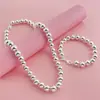 Joyería de comercio exterior chapada en plata 925, collar de cuentas de 10 MM, pulsera, juego, explosiones de temu AliExpress
