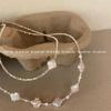 Collar de Plata de Ley S925 Estilo Ins Perla Natural Barroca Trébol de Cuatro Hojas Plata Rota para Mujer, Cadena para Clavícula, Lujo Ligero con un Toque de Alta Gama