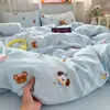 Cómodo Juego de Cama de Cuatro Piezas Clase A, Algodón Puro, Grado Materno e Infantil, Gasa de Doble Capa, Estilo Ins para Dormir Desnudo, Sábana, Funda de Edredón, Juego de Tres Piezas para Dormitorio