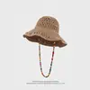 Chapéu de Palha Novo Estilo de Verão com Laço e Aba Larga para Mulheres, Proteção Solar e Sombra, Chapéu de Praia, Chapéu de Sol Moderno com Franjas