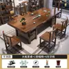 Mesa de chá grande de madeira maciça e combinação de cadeiras uma mesa e cinco cadeiras mesa de chá estilo chinês novo mesa de chá de escritório para casa integrada