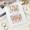 Pontas de Unha Longas Removíveis Diárias Metalizadas Rosa com Laço Strass Cat Eye Nude Feitas à Mão