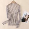 Camiseta de Encaje para Otoño e Invierno 2020 para Mujer de Manga Larga con Cuello Medio Tortuga y Chifón Calado Estilo Occidental Sexy Top de Malla