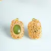 Acessórios de Pingente com Incrustação de Jade Natural, Pingente Oval com Incrustação de Jade Vazado Micro-Incrustado Acessórios para Enfeite Pendente de Contas DIY