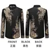 [Personalizado] Camisa Masculina Manga Longa Slim-Fit Tendência de Luxo Leve Estampa Floral Dourada com Strass Não Amassa Resistente a Amassados Respirável