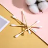 Paquete de 100 Bastoncillos de Algodón de Bambú Doble Redondo Desechables Limpiadores Desmaquillantes para Maquillaje Cuidado de la Piel Limpieza Portátil