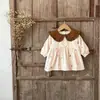 Vestido de Niña Estilo Coreano Ins Totalmente Bordado de Color Contrastante con Solapa para Niños Pequeños y Medianos, Vestido Casual de Manga Larga para Primavera y Otoño