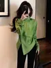 2026 Verano Nuevo de Moda Diseño Elegante Camisa de Cuello Alto con Abertura Versátil Elegante Estilo Diosa Manga Larga Superior