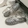 Sandálias Romanas de Cristal Coreanas, Tamancos, Sapatilhas para Primavera e Verão, Sandálias Vazadas, Sapatos Romanos de Gelatina, Sandálias com Biqueira para Mulheres