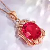 Colgante de Diamante Ovalado de 10 Quilates Caibao de Moda Colgante de Turmalina Roja Sintética Circonita Roja Colgante Noble de Lujo