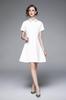 Vestido transfronteiriço de manga curta plus size emagrecedor 2023 primavera e verão socialite branco com lapela de miçangas e diamantes