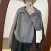 Jaqueta Suéter Retro com Gola e Zíper para Mulheres Outono e Inverno Nova Solta Outer Cardigan de Tricô Top Jaqueta Engrossada Tendência