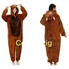 Pijama Enterizo de Cerdo de Café Estilo Mismo Transfronterizo Otoño e Invierno Animales de Dibujos Animados Ropa de Casa de Franela para Hombres y Mujeres