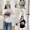 100kg Hermana Gorda Verano Nuevo Estilo Casual Círculo Letra Flor Manga Corta Talla Grande Camiseta de Mujer 7609