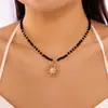 Colar Europeu e Americano Transfronteiriço Feminino de Alto Padrão Verão Pingente de Girassol Colar com Contas de Vidro Pingente Corrente de Clavícula