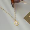 Aretes colgantes de perlas barrocas de acero de titanio transfronterizo europeo y americano, collar de cadena de cuentas para mujer al por mayor, aretes de acero inoxidable, collar para mujer