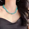Colar de Corrente para Clavícula de Duas Camadas com Design de Elfo de Verão, Cristal Branco Natural de Alta Qualidade, Turquesa Sintética, Pérola Sintética