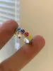 Anillo Abierto Ajustable de Plata de Ley S925 con Smiley Arcoíris para Mujer, Nuevo y Moderno, Lujo Ligero, Nicho, Joyería con Sentido de Diseño Simple