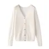 2026 Principios de Otoño Nuevo Estilo Suéter 100% Cachemira Pura Cardigan para Mujer Corte Calado Cuello Redondo Manga Larga Color Puro Chaqueta de Punto