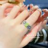 Retro estilo francês luz de luxo cor tesouro embutido de alto carbono diamante flor de gelo corte diamante maçã verde anel estilo antigo rendas mulheres