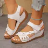 Sandalias de Cuña Gruesa con Remaches de Flor de Nuevo Estilo para Mujer Talla Grande Transfronterizas Punta Abierta Velcro Sandalias de Playa Amazon