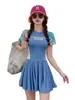 Novo Maiô de Manga Curta Peça Única, Maiô Feminino Emagrecedor Estilo Saia Conservador, Maiô Azul Doce, Atacado do Fabricante