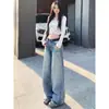 Jeans Vintage de Cintura Alta Rasgado Wide Leg para Mulheres, Novo Estilo com Buracos, Corte Reto Solto, Emagrecimento, Calças Casuais de Comprimento Total