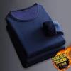 Camiseta Masculina de Manga Comprida Quente de Lã Outono e Inverno Nova Gola Redonda Slim Camiseta Base Solta Top Interno Moletom para Homens