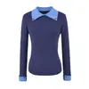Suéter de punto de alta gama con temperamento de diseño, cuello de solapa, manga larga, para mujer, otoño invierno, delgado, prenda interior básica, top con cuello polo