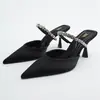 Verano 2022 Nuevos zapatos de mujer de talla grande de comercio exterior casual con pedrería punta fina punta cerrada tacón de aguja tacones altos pantuflas para mujer