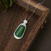 Collar de Plata Esterlina S925 con Calcedonia Natural Incrustada Sin Marca de Incidente para Mujer Lujo Ligero Colgante de Alta Gama Moda Nacional Colgante de Jade Cadena Clavicular