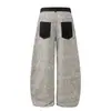 Calça jeans casual patchwork com estampa de leopardo estilo americano para homens e mulheres, novo design de verão 2026, jeans largo e curvo solto